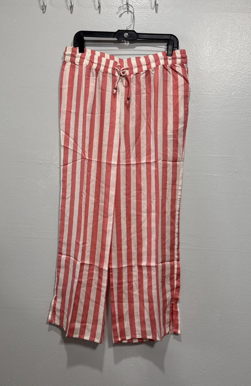 Candace Cameron Bure Women's Pants PM Petite Pink White Stripes Printed Wide-Leg